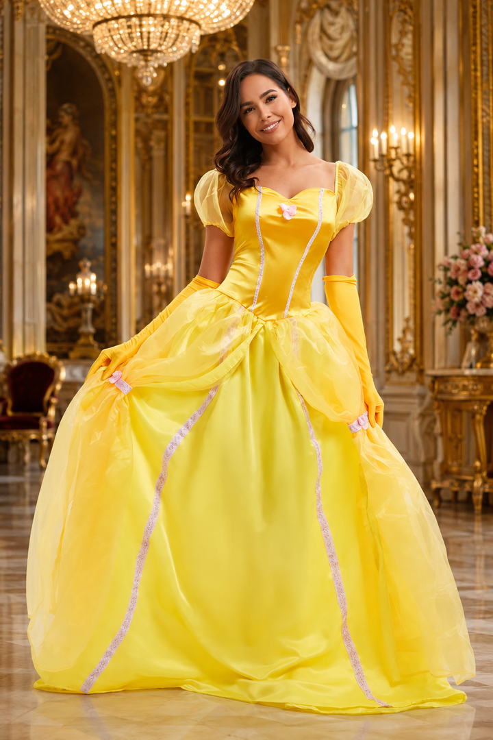 Little River | Women’s Yellow Princess Puff Sleeve Halloween Dress Costume