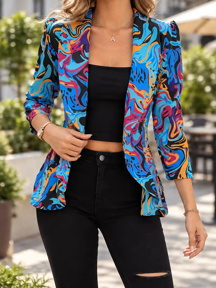 Placerville | Women’s Abstract Print Open Front Lapel Collar Blazer