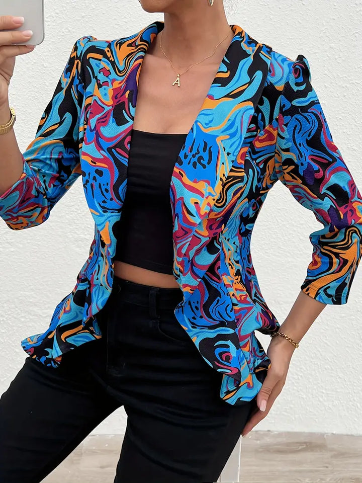 Placerville | Women’s Abstract Print Open Front Lapel Collar Blazer