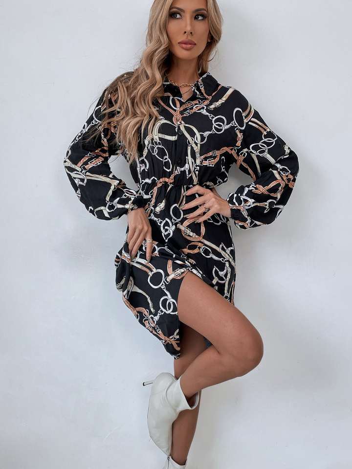 Rocklin | Women’s Chain Print Button-Front Shirt Dress