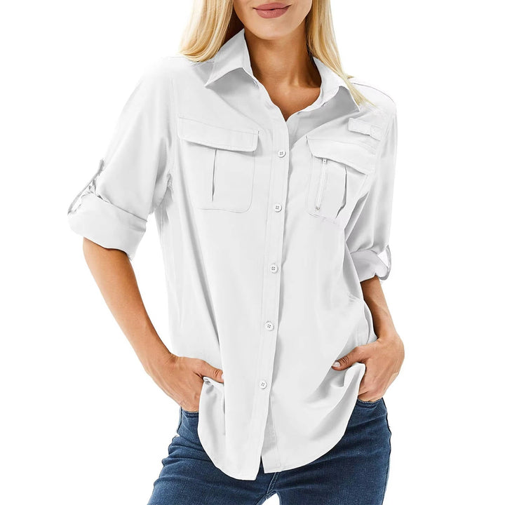 Idyllwild | Women’s Collared Button-Front Chest-Pocket Long Sleeve Shirt