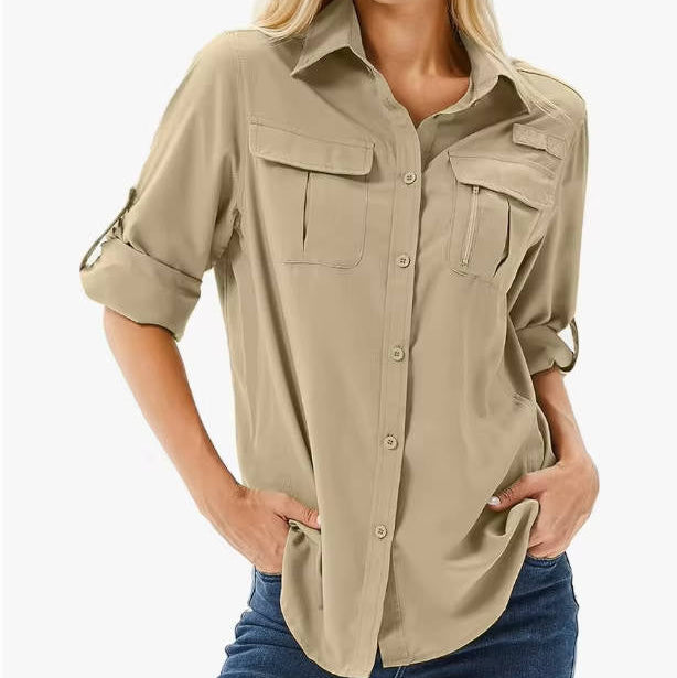Idyllwild | Women’s Collared Button-Front Chest-Pocket Long Sleeve Shirt