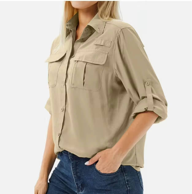 Idyllwild | Women’s Collared Button-Front Chest-Pocket Long Sleeve Shirt