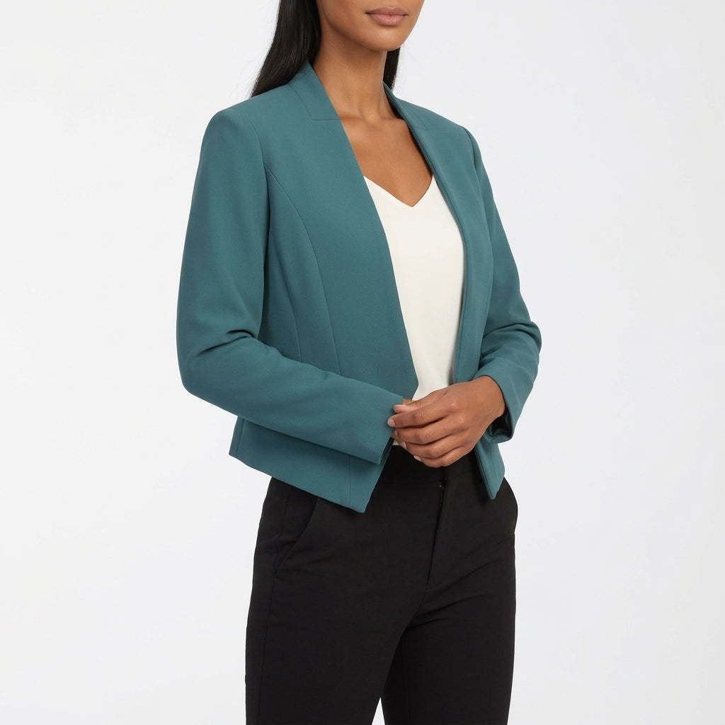 Side view of the blazer and sleeve, teal
