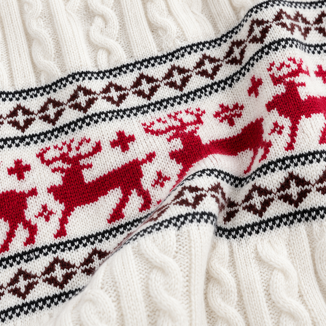Detail view of the cable knit surface