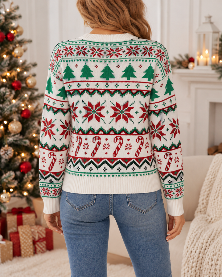Back view of jacquard body and long sleeves