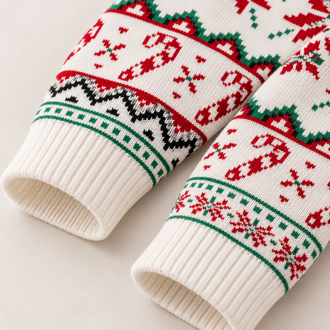 Close-up of banded cuffs and jacquard sleeves