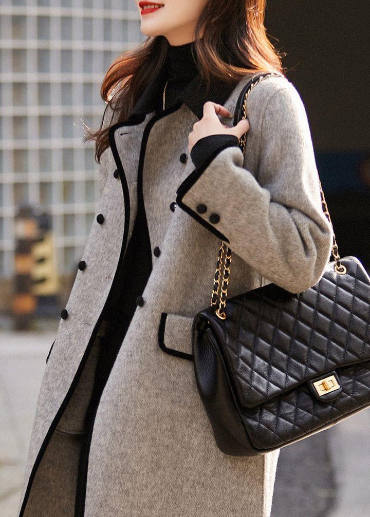 Shasta | Women’s Double-Breasted Contrast-Trim Button-Front Wool Coat