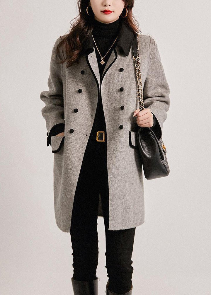 Shasta | Women’s Double-Breasted Contrast-Trim Button-Front Wool Coat