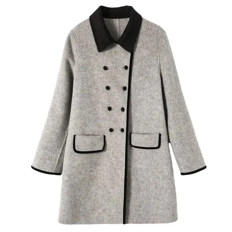 Shasta | Women’s Double-Breasted Contrast-Trim Button-Front Wool Coat