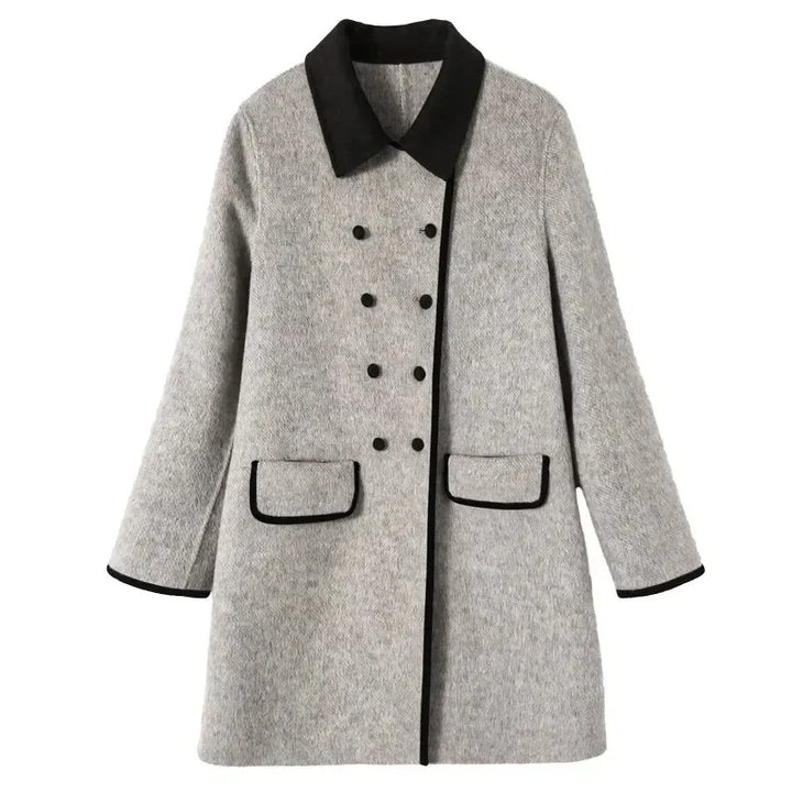 Shasta | Women’s Double-Breasted Contrast-Trim Button-Front Wool Coat