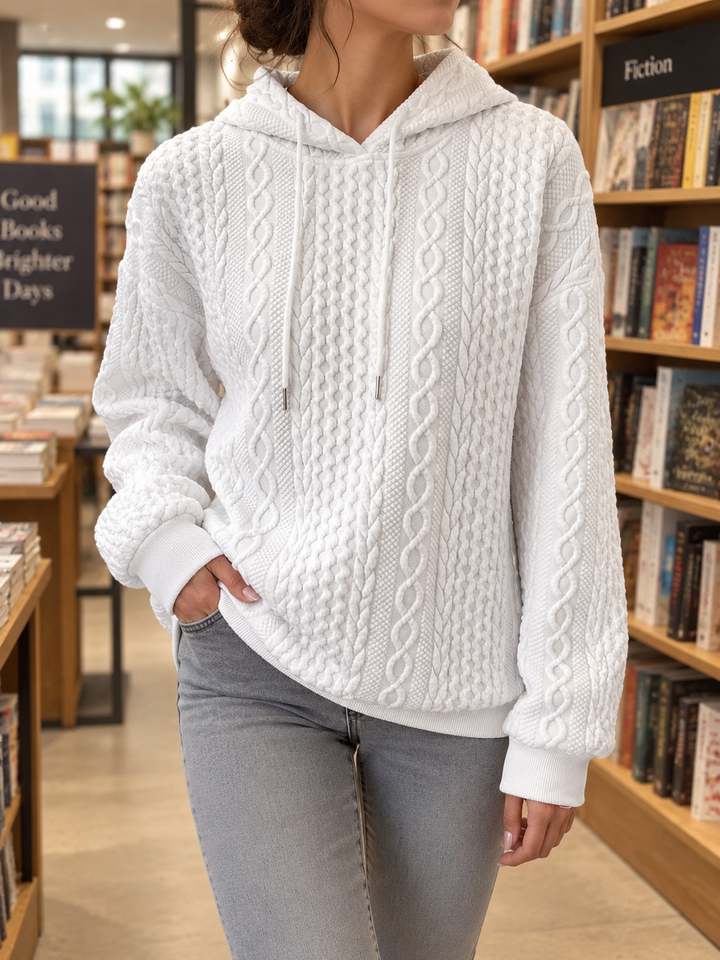 Avila | Women’s Drawstring Hood Long Sleeve Cable Knit Sweater