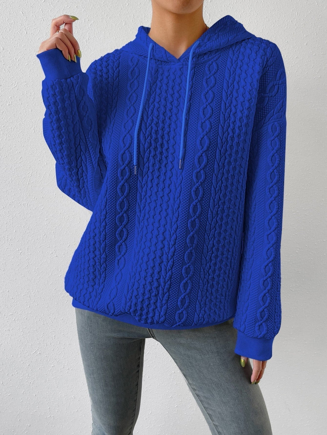 Avila | Women’s Drawstring Hood Long Sleeve Cable Knit Sweater