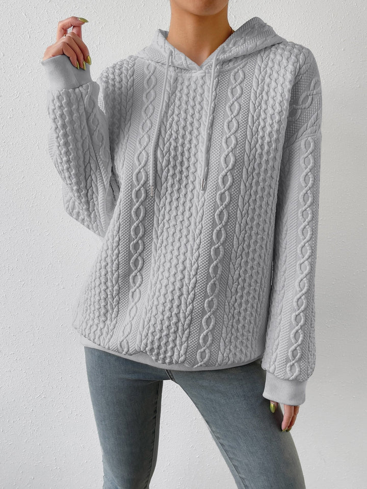 Avila | Women’s Drawstring Hood Long Sleeve Cable Knit Sweater