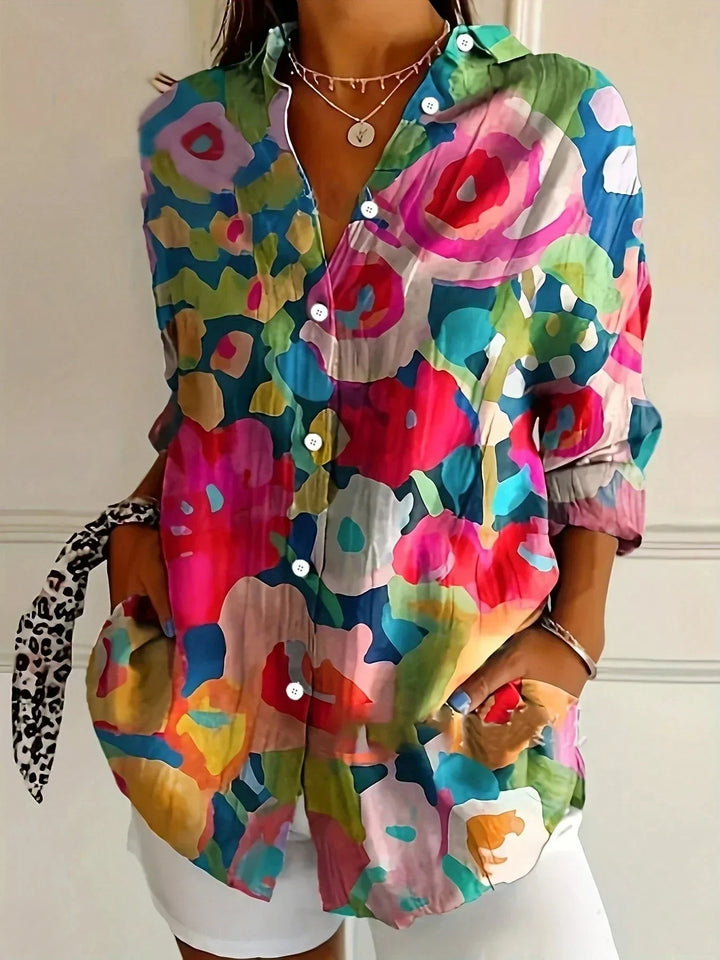 Front view showing button placket and long sleeves, mix