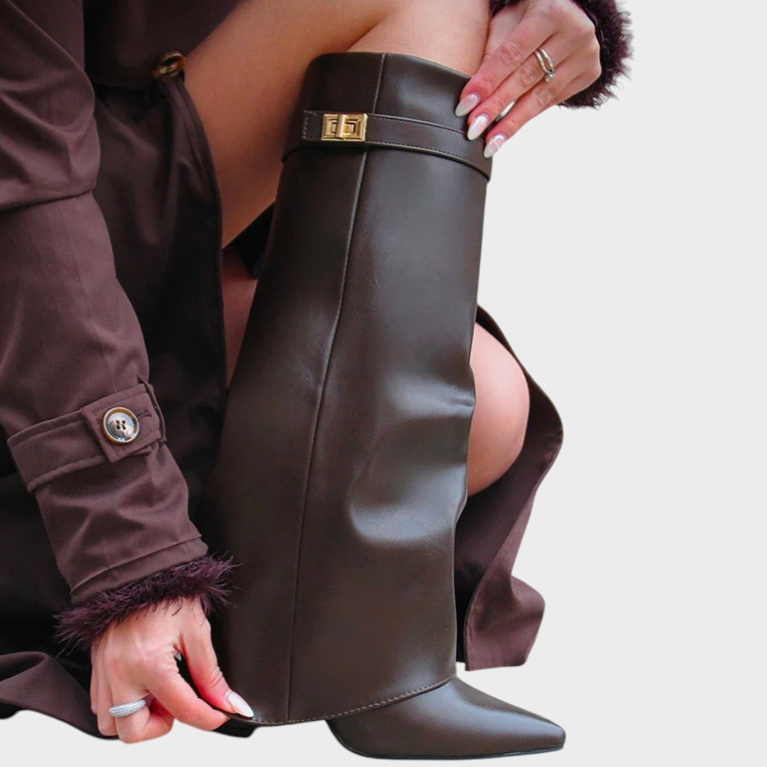 Detail view of fold-over shaft and strap with twist-lock closure