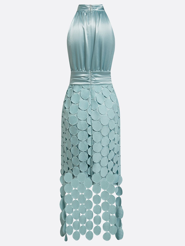 Back view showing open back, back zipper and scalloped hem