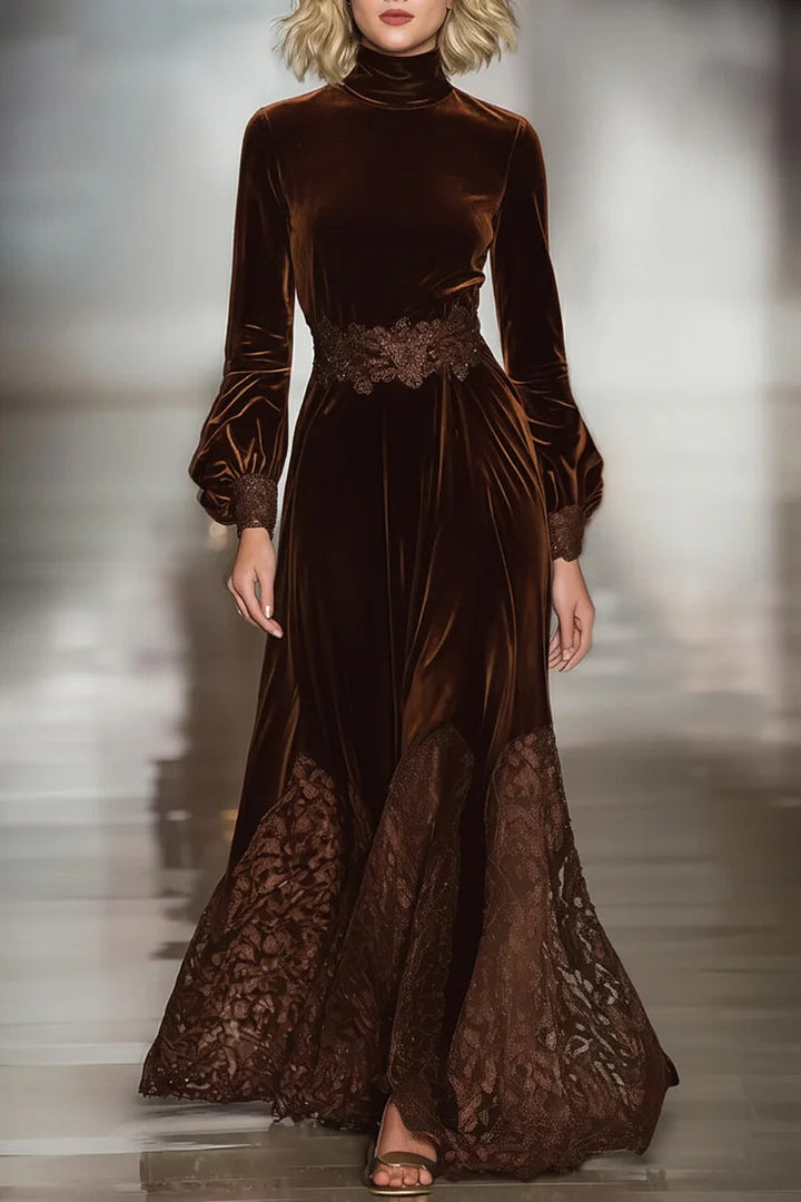 Encinitas | Women’s High Neck Lace Panel Long Sleeve Maxi Dress