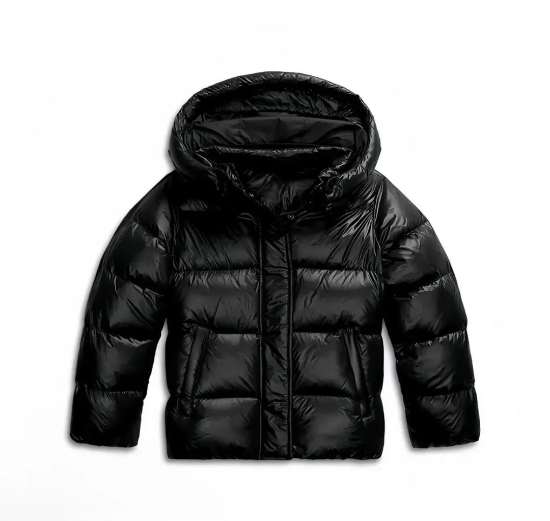 Flat lay showing the hood, full zipper front and side pockets