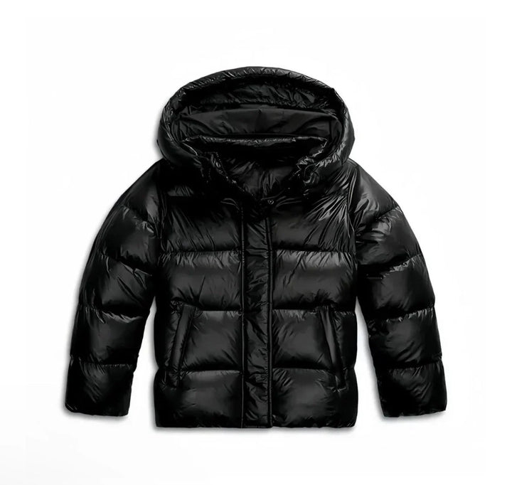 Flat lay showing the hood, full zipper front and side pockets