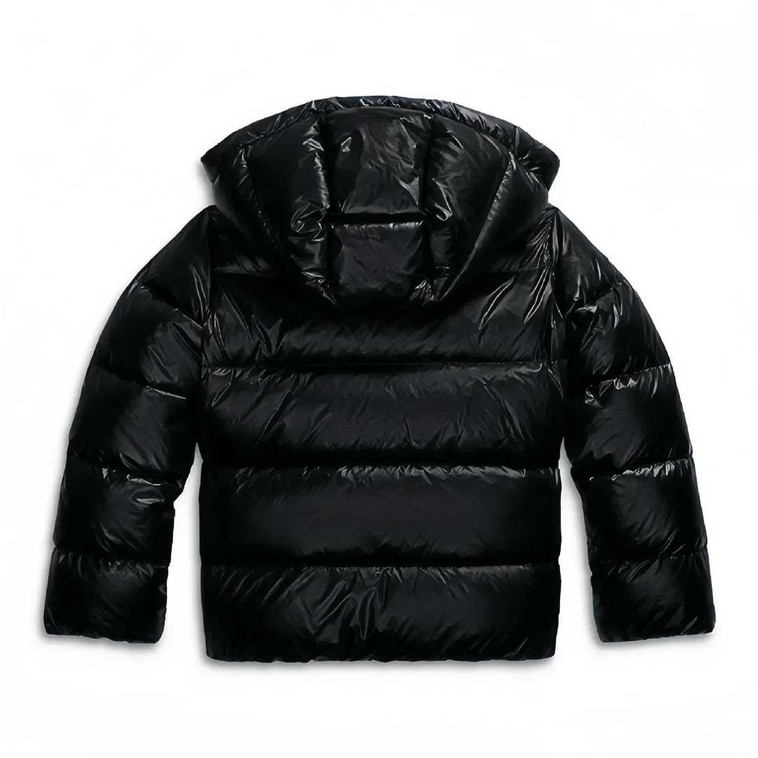 Flat lay showing the hood and quilted back