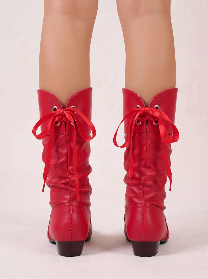 Back view of bow tie back lacing and eyelets