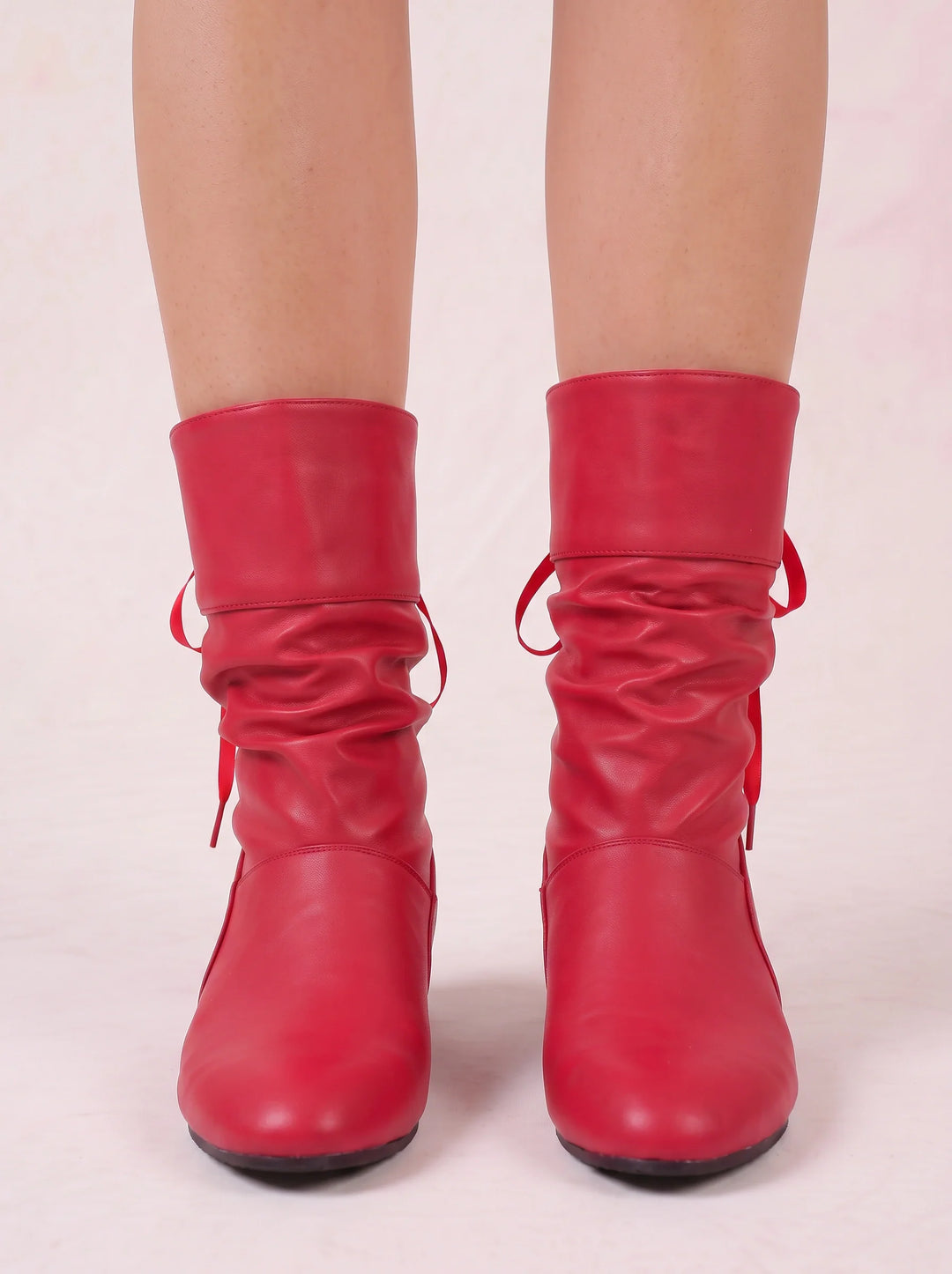 Front view of ruched shaft and rounded toe