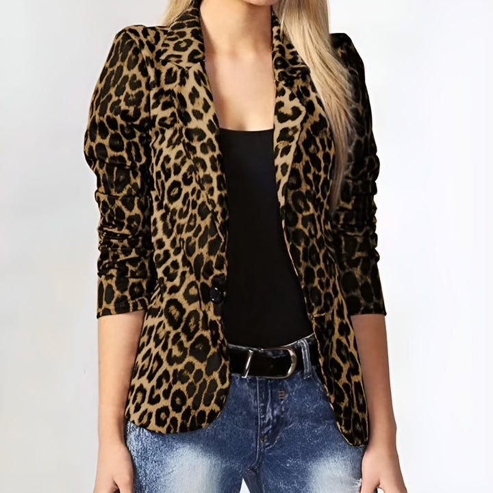 Roseville | Women’s Leopard Print Notched Lapel Long Sleeve Blazer