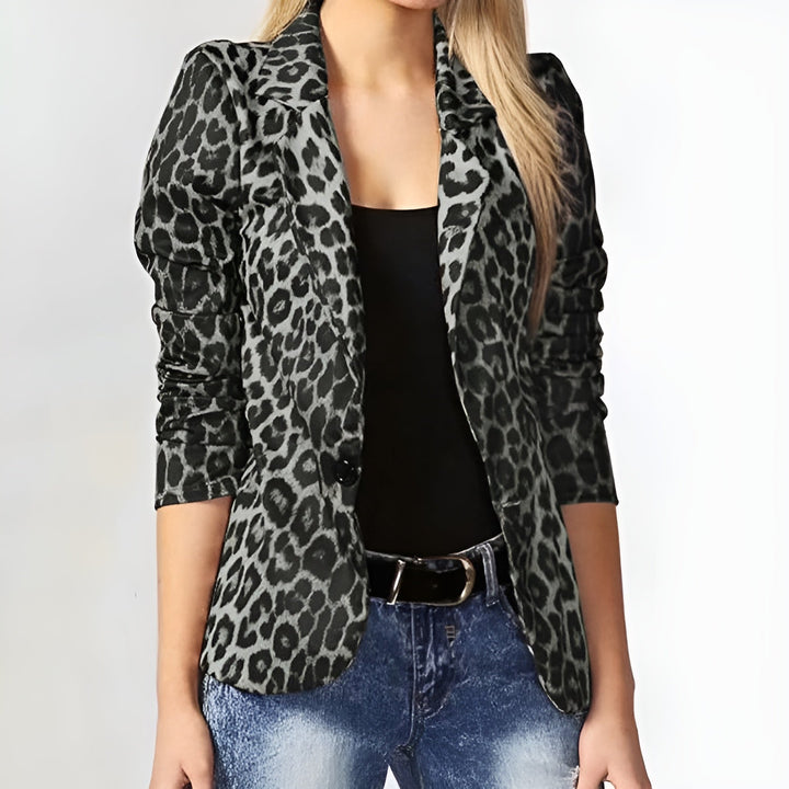 Roseville | Women’s Leopard Print Notched Lapel Long Sleeve Blazer
