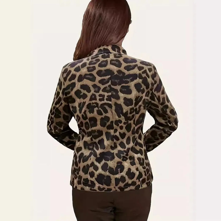 Roseville | Women’s Leopard Print Notched Lapel Long Sleeve Blazer