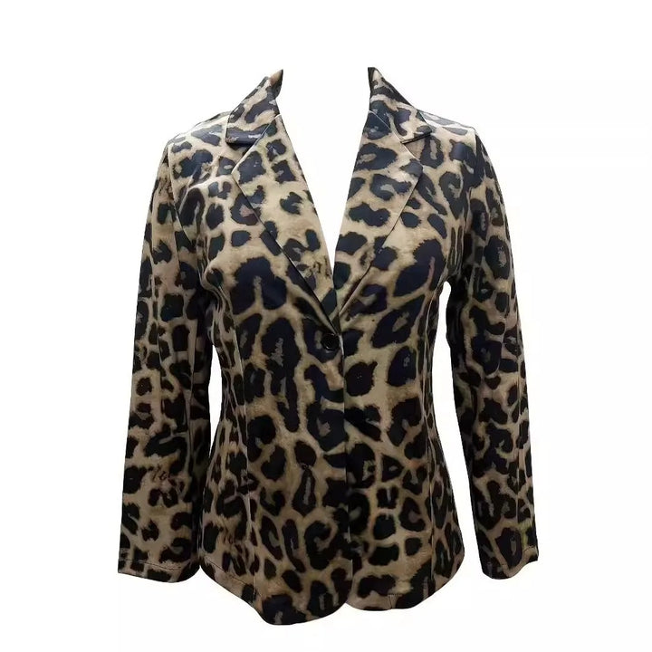 Roseville | Women’s Leopard Print Notched Lapel Long Sleeve Blazer