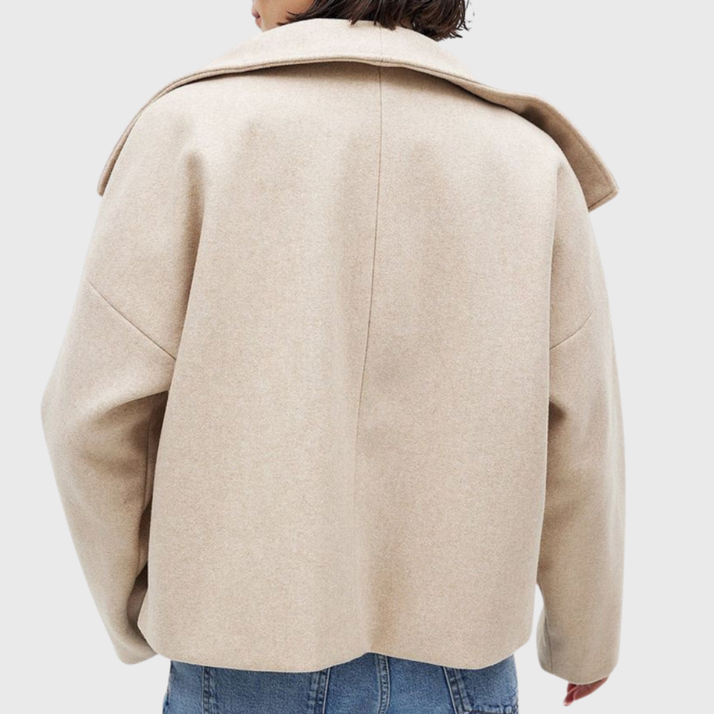 Back view showing collar and dropped shoulder seams