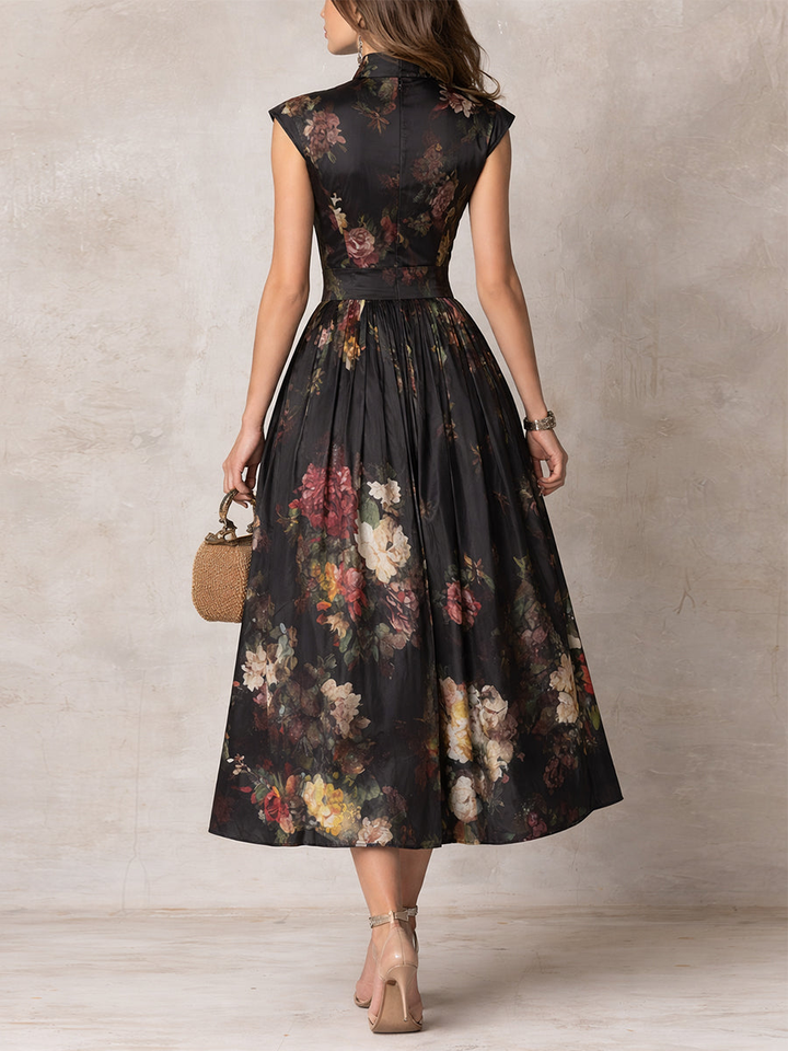 Nevada City | Women’s Mandarin Collar Keyhole Floral Midi Dress