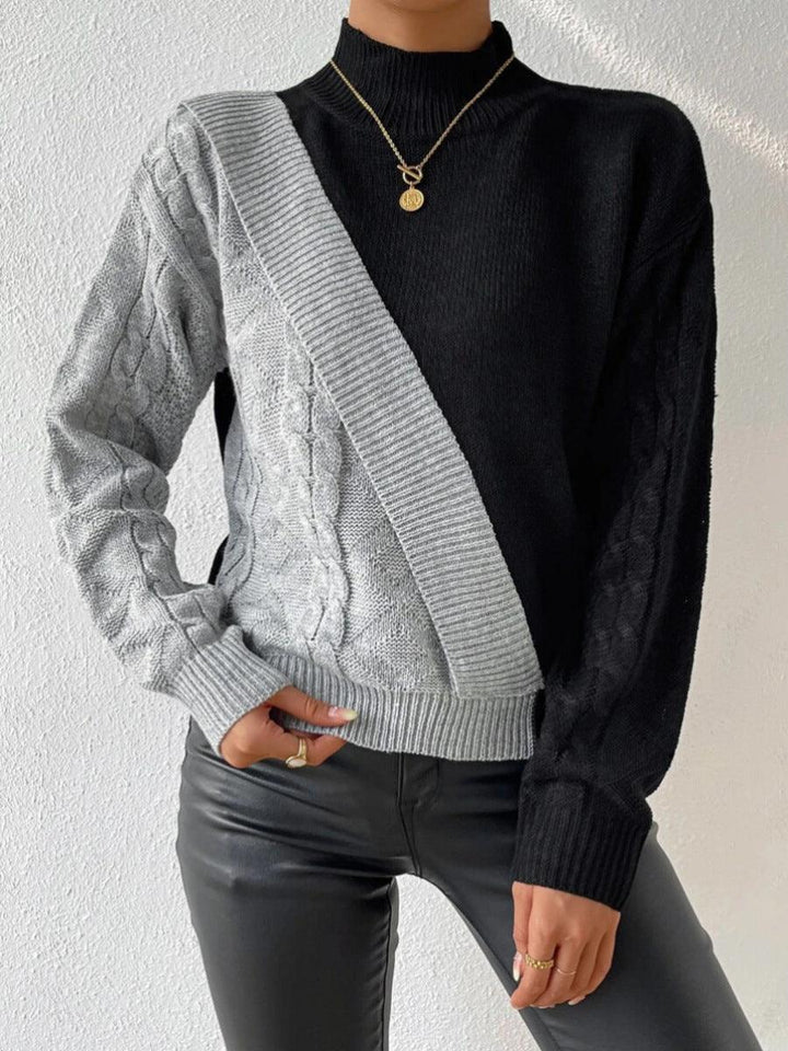Cambria | Women’s Mock Neck Asymmetric Cable Knit Sweater