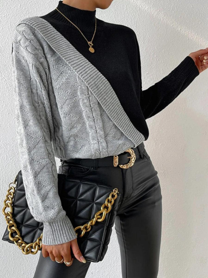 Cambria | Women’s Mock Neck Asymmetric Cable Knit Sweater