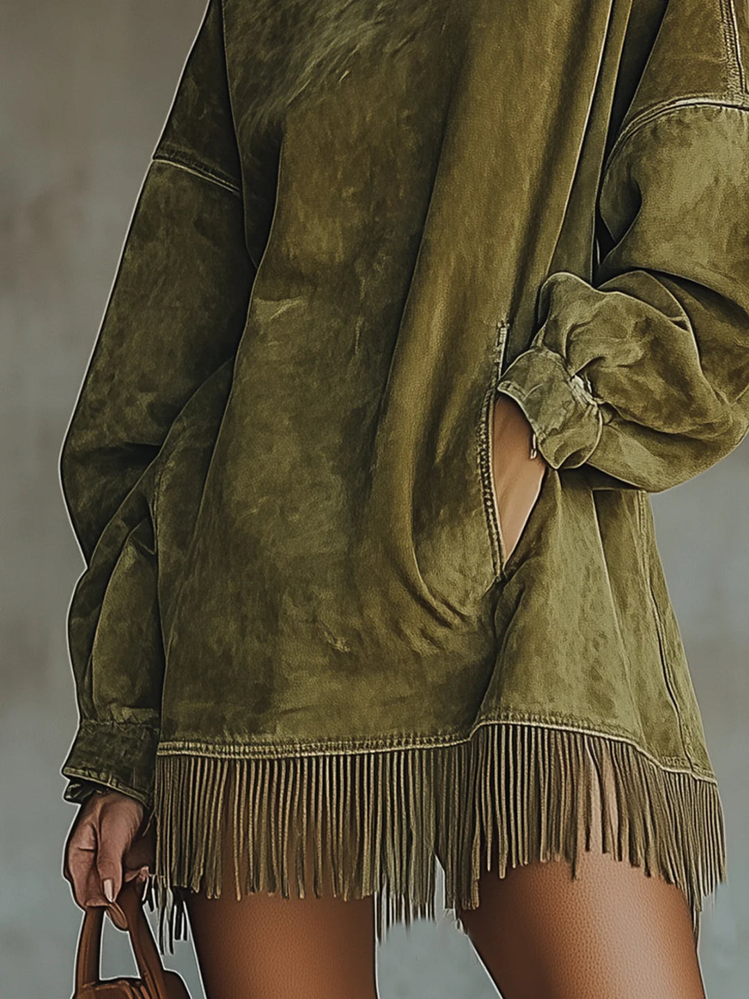 Full-length view of long sleeve knit mini dress