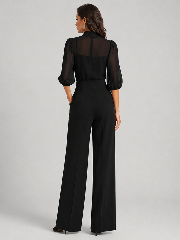 Back view showing sheer back and wide legs