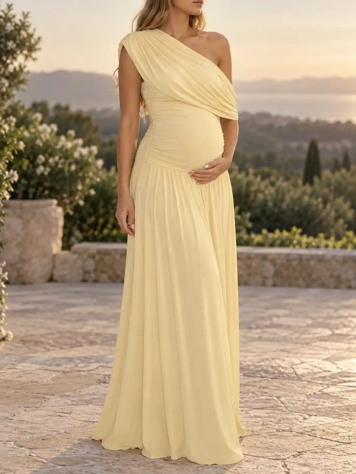 Yountville | Women’s One-Shoulder Ruched Draped Maternity Maxi Dress
