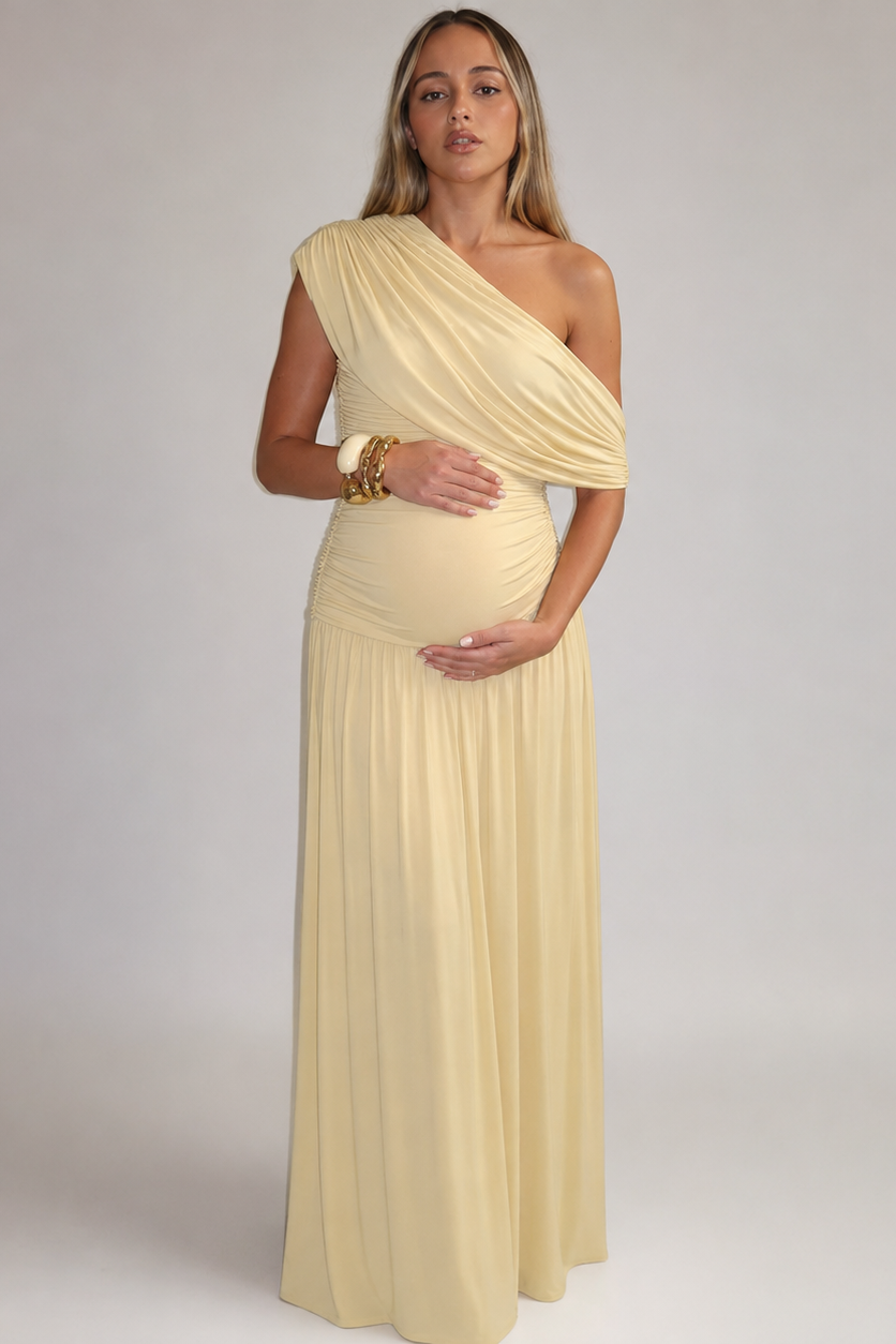 Yountville | Women’s One-Shoulder Ruched Draped Maternity Maxi Dress