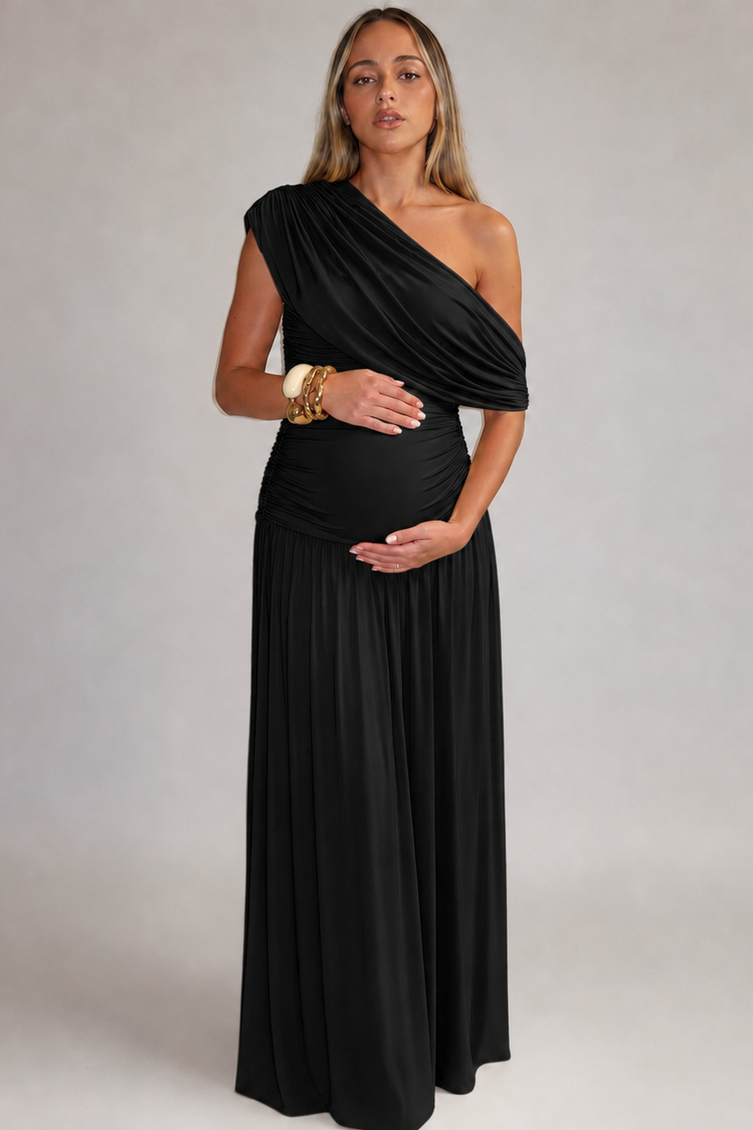Yountville | Women’s One-Shoulder Ruched Draped Maternity Maxi Dress