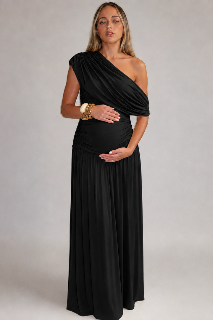 Yountville | Women’s One-Shoulder Ruched Draped Maternity Maxi Dress