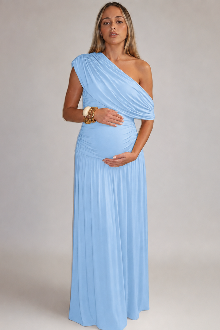 Yountville | Women’s One-Shoulder Ruched Draped Maternity Maxi Dress