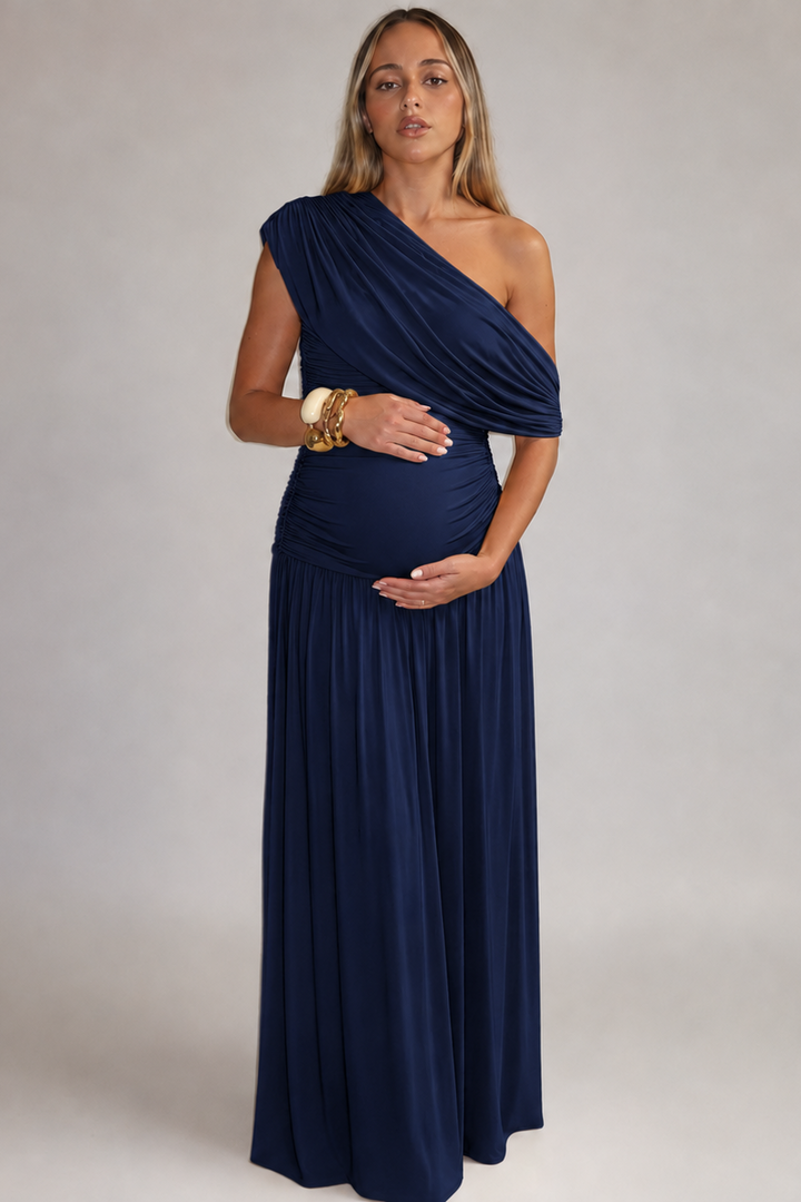 Yountville | Women’s One-Shoulder Ruched Draped Maternity Maxi Dress