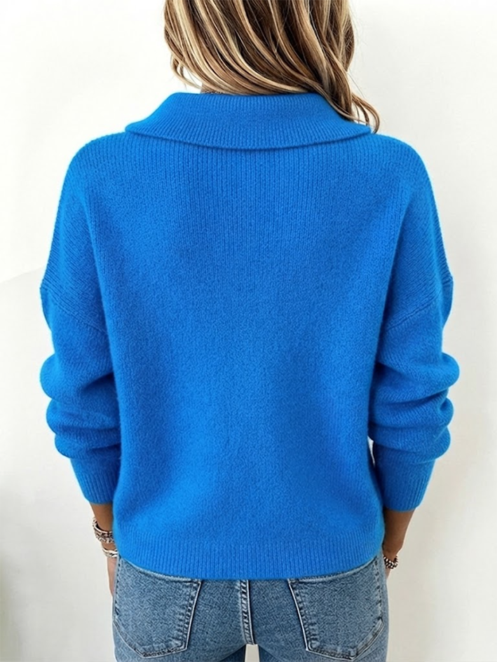 Back view showing peter pan collar, dropped shoulder seams and hip-length hem