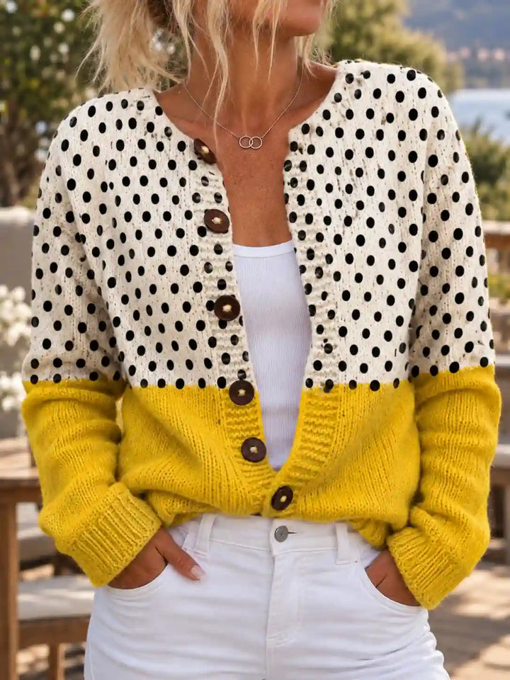 Redding | Women’s Polka Dot Button Front Ribbed Cuff Cardigan