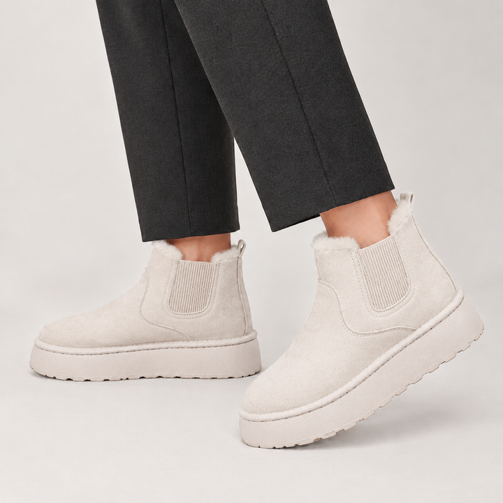 Side view of the upper, side panel and platform sole, off white