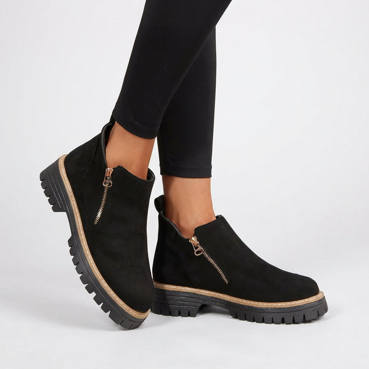 Close-up of block heel and sole