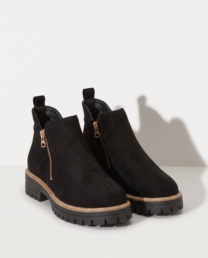 Side zip block heel ankle boots side view