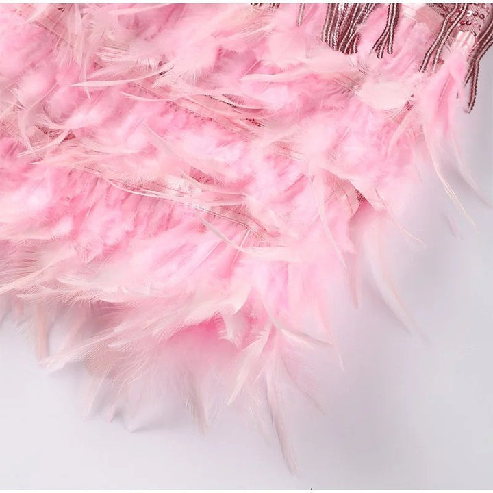 Auburn | Women’s Spaghetti Strap Sequin Fringe V-Neck Feather Mini Dress