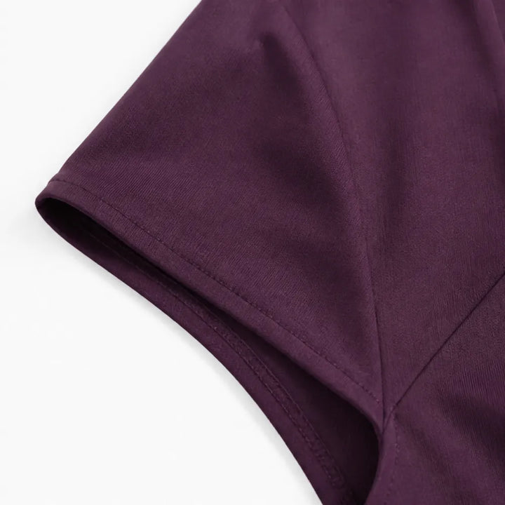 Detail view of cap sleeve and shoulder seam